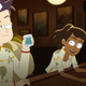 Ensigns Boimler and Mariner, in stained dress uniforms, share drinks at a bar.